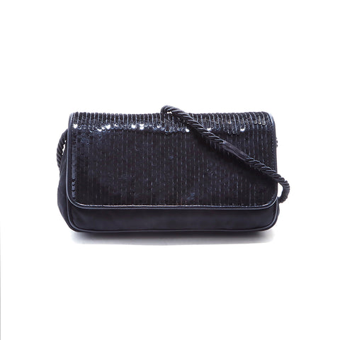 Chanel Sequin Logo Shoulder Bag Black WS4403