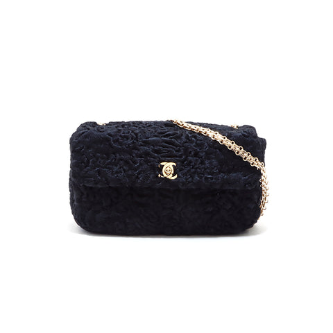 Chanel Turnlock Fur Chain Shoulder Bag Black WS4404