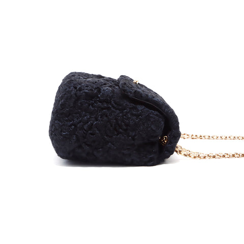 Chanel Turnlock Fur Chain Shoulder Bag Black WS4404