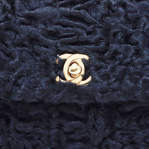 Chanel Turnlock Fur Sac à épaule à chaîne de fourrure noire WS4404