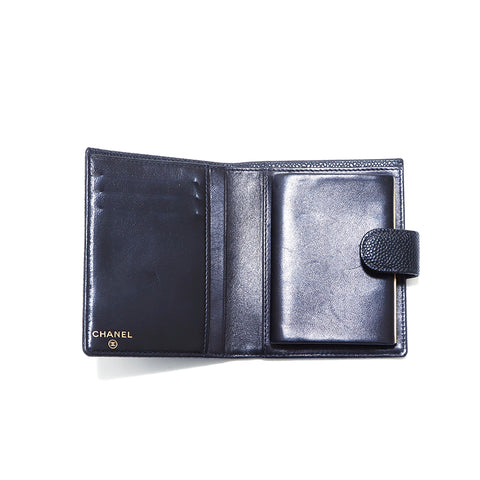 シャネル CHANEL ココマーク キャビアスキン 二つ折り財布 ブラック WS4408