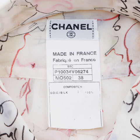 シャネル CHANEL ココボタ ンカメリア柄 シルク98C 長袖シャツ ベージュ WS4471