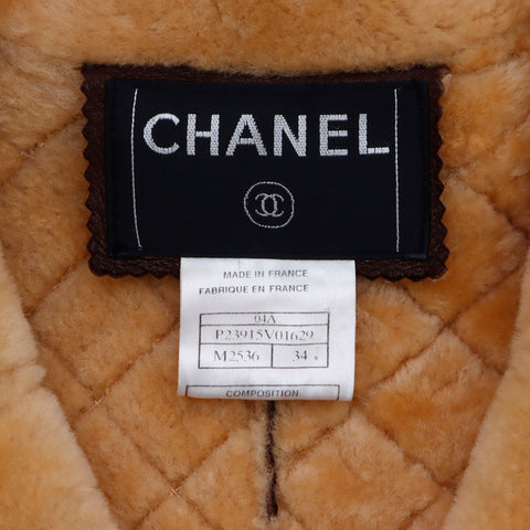 Chanel Chanel Matelasse Mouton剪切04A外套棕色WS4473