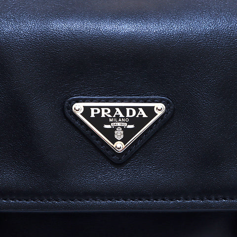 プラダ PRADA ラフィアーノ 三角タグ レザー 無地 シルバー金具 ショルダーバッグ ブラック WS4482