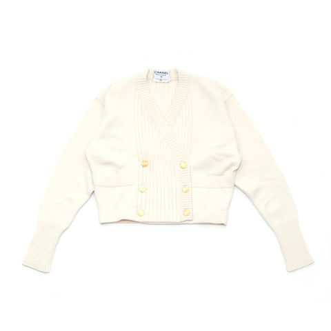 Chanel Cashmere Cropped Size:34 1990s Cardigan Ivory WS4629