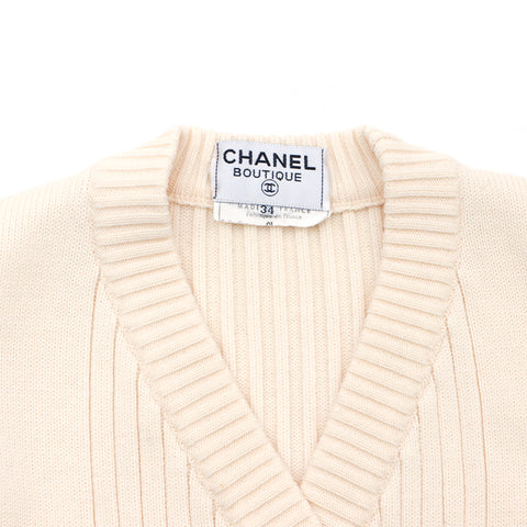 Chanel Cashmere Cropped Size:34 1990s Cardigan Ivory WS4629