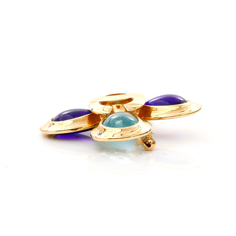 Chanel Coco Mark Gripore Brooch Gold X Blue WS4656