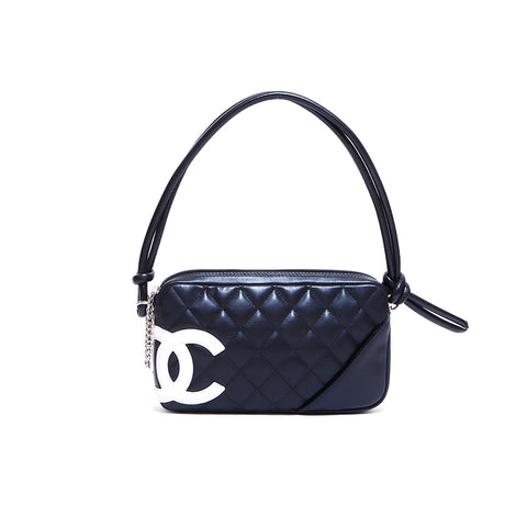 香奈儿(Chanel Cambon)线Matelasse手提包老式使用的经典皮革黑色WS4670