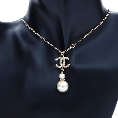 Chanel Coco Mark Pearl Necklace Gold WS4696