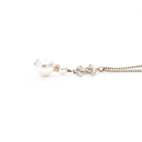 Chanel Coco Mark Pearl Necklace Gold WS4696