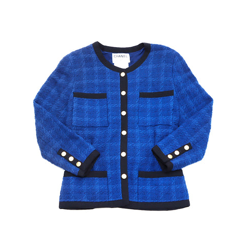 Chanel Coco Button Tweed Blouson Jacket Blue WS4733