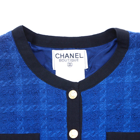 Chanel Coco Button Tweed Blouson Jacket Blue WS4733