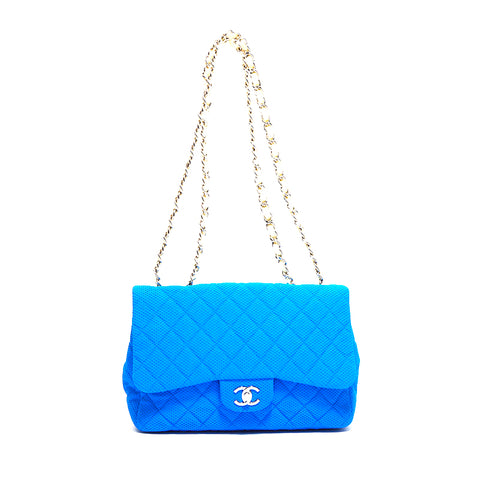 シャネル CHANEL マトラッセ ジャージ シルバー金具 13番台 チェーン ショルダーバッグ ブルー WS4747