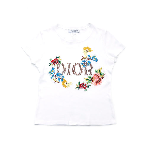 Christian Dior Logo Flower Short Sleeve T-Shirt White WS4784