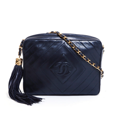 シャネル CHANEL ココマーク ラムスキン フリンジ ショルダーバッグ ブラック WS4854