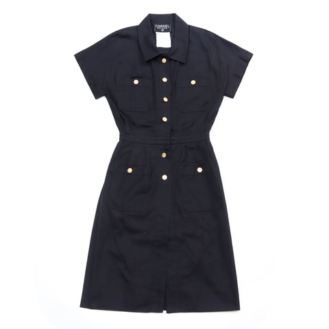 Chanel Chanel Motif Bouton Robe à manches courtes Vintage Vintage Utilisé Classic Black WS4868