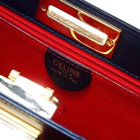 セリーヌ CELINE レザー Wフラップ ハンドバッグ ネイビー WS4988