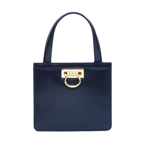 セリーヌ CELINE レザー Wフラップ ハンドバッグ ネイビー WS4988