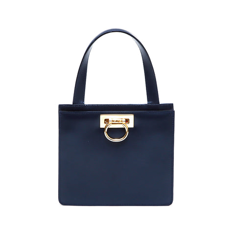 セリーヌ CELINE レザー Wフラップ ハンドバッグ ネイビー WS4988