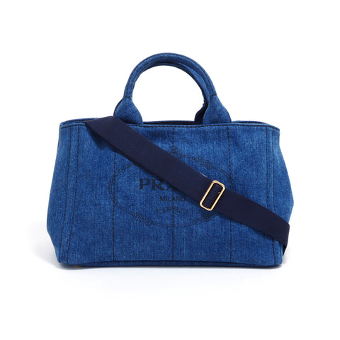 プラダ PRADA 2WAY ショルダー カナパ デニム トートバッグ ネイビー WS4998