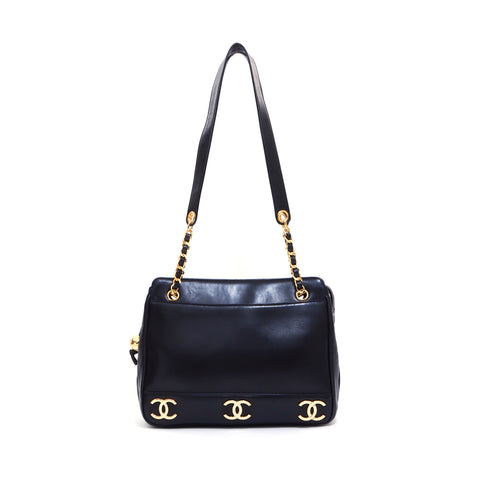 香奈儿三重可可标记手提包黑色WS5220