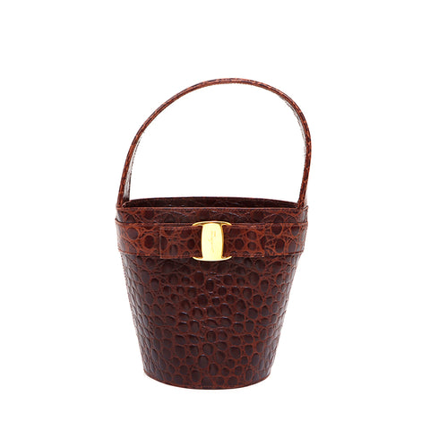 Salvatore Ferragamo Vara鳄鱼手提包棕色WS5289