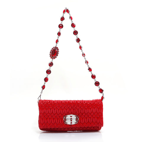 miu miu miu patent Leather Nappa Crystal肩带红色WS5308