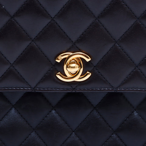 シャネル CHANEL ラムスキン 5番台 ターンロック ハンドバッグ ブラック WS5338