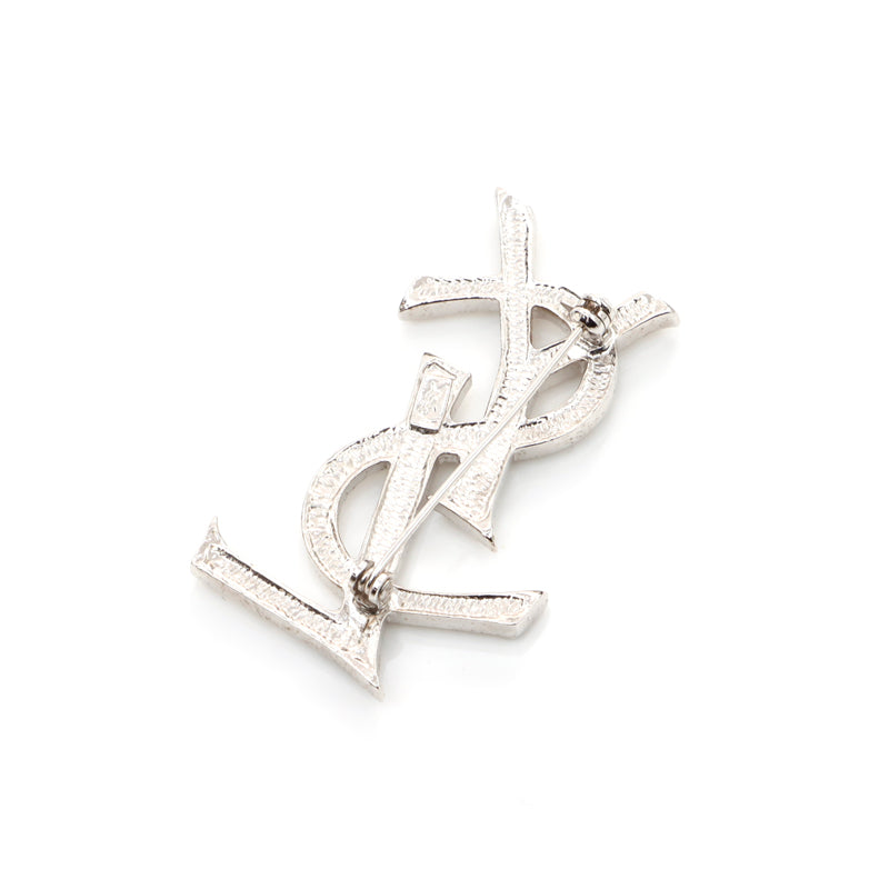 SAINT LAURENT PARIS YSL logo rhinestone brooch silver WS5355
