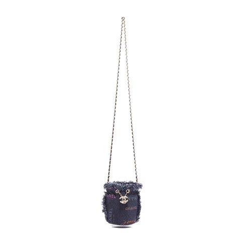 Chanel CHANEL Denim Mini Bucket Shoulder Bag Black WS5422