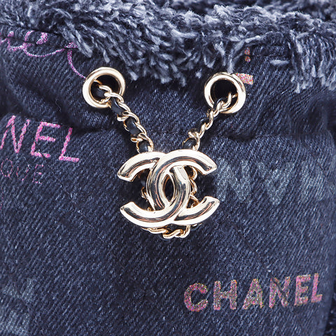 Chanel CHANEL Denim Mini Bucket Shoulder Bag Black WS5422