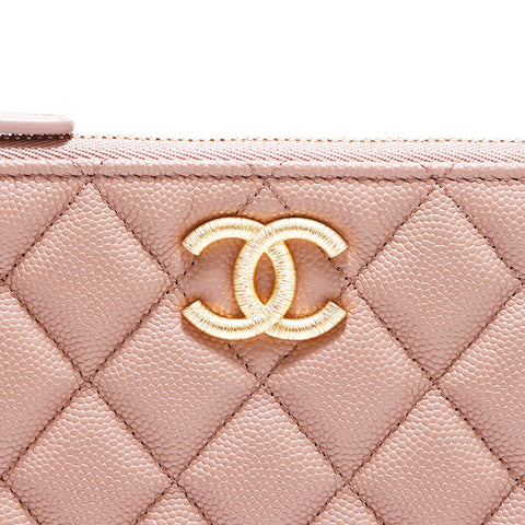 Chanel caviar skin coco mark pochet cuir beige ws5439