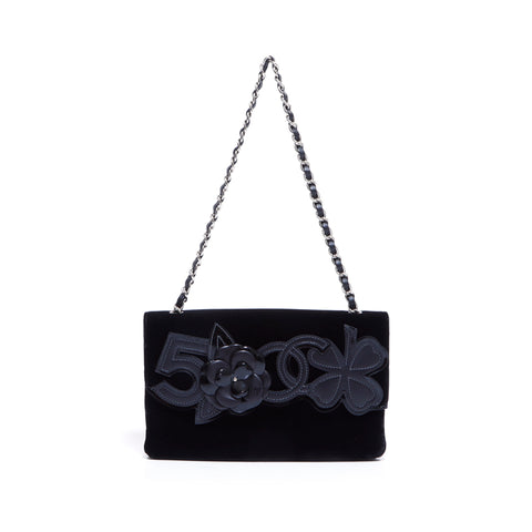 香奈儿Camellia Coco Mark手提包丝绒黑色WS5453