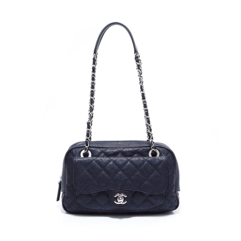 香奈儿鱼子酱皮肤可可标记手提包皮革黑色WS5454