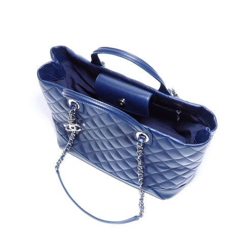 Chanel Chanel 25 2-Wege-Tasche Silber Umhängetasche Marine WS5552