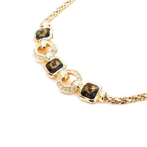 Christian Dior Rhinestone Colored Stone Necklace Gold WS5663