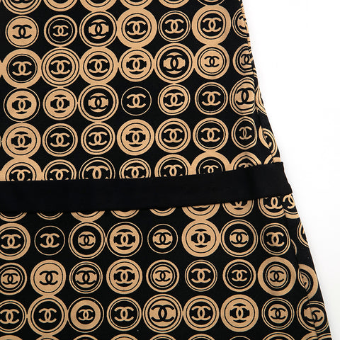 Chanel CHANEL Coco Mark All-over Pattern Dress Black x Beige eit0641 NUIR VINTAGE Chanel CHANEL Coco Mark All-over Pattern Dress Black x Beige eit0641 NUIR VINTAGE