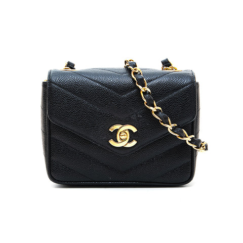 Chanel CHANEL Cabian Skin V Stitch Chevron Shoulder Bag Black