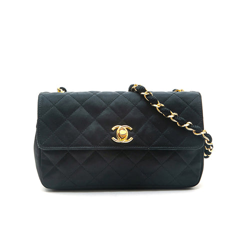 Chanel CHANEL Satin Matrasse Chain Shoulder Bag Black EIT0720