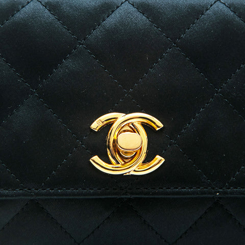 Chanel CHANEL Satin Matrasse Chain Shoulder Bag Black EIT0720