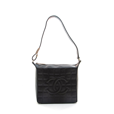Chanel Around 1995 Made Big CC Mark Plate Square Shoulder Bag Black at  1stDibs