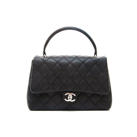 Chanel CHANEL Cabian Skin Matrasse Top Handle Handbag Black EIT0739