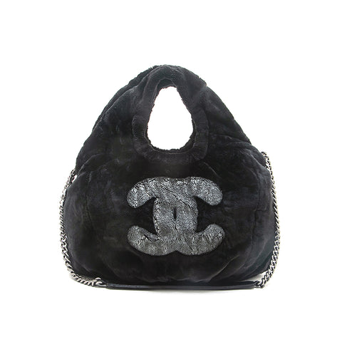 Chanel CHANEL Cocomark Velvet 2WAY Handbag Black EIT0777