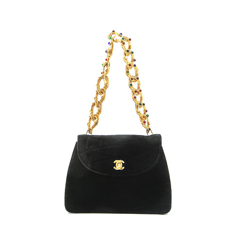 Chanel Chanel Velvet Gripore Chain Handbag Black EIT0783
