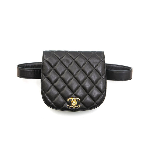 シャネル CHANEL マトラッセ フルフラップ  ウエストバッグ ブラック eit0793