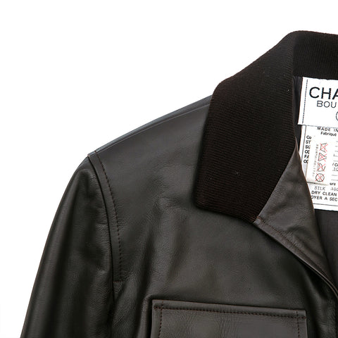 Chanel CHANEL Coco Mark Rib leather Jacket Brown EIT0805 – NUIR