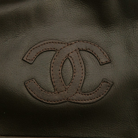 Chanel Chanel Coco Mark Rib Cuir Veste Brown EIT0805