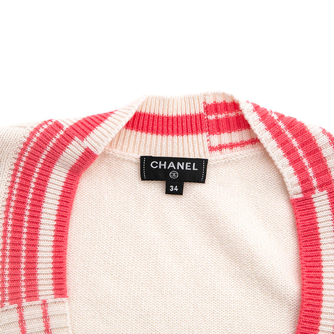 Chanel CHANEL Coco Botan Cashmere Knit Long Cardigan White X Pink EIT0815
