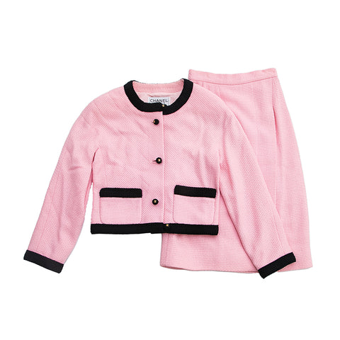 Chanel CHANEL Bicolor Tweed Jacket Skirt Setup Pink X Black EIT0817