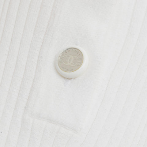 Chanel CHANEL Coco Button Rib Cut Saw Short Sleeve T -shirt White